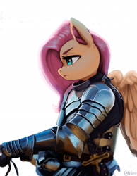 Size: 1600x2061 | Tagged: safe, artist:mrscroup, imported from derpibooru, fluttershy, anthro, pegasus, armor, badass, convincing armor, digital art, female, flutterbadass, flutterknight, knight, mare, serious, serious face, solo