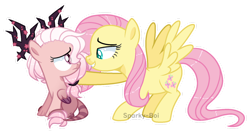 Size: 1280x692 | Tagged: safe, artist:sparky-boi, imported from derpibooru, fluttershy, oc, oc:sakura, hybrid, pony, base used, female, filly, interspecies offspring, offspring, parent:discord, parent:fluttershy, parents:discoshy, simple background, transparent background