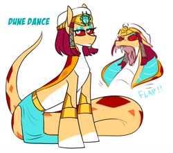 Size: 1168x1032 | Tagged: safe, artist:redxbacon, imported from derpibooru, oc, oc only, oc:dune dance, cobra, lamia, original species, snake, snake pony, egyptian, egyptian headdress, egyptian pony, fangs, female, headdress, simple background, solo, white background