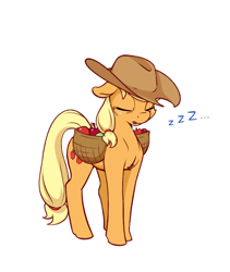 Size: 918x1090 | Tagged: safe, artist:aquaticvibes, imported from derpibooru, applejack, earth pony, pony, applebuck season, atg 2021, cheek fluff, chest fluff, cute, drool, eyes closed, floppy ears, horses doing horse things, jackabetes, newbie artist training grounds, onomatopoeia, silly, silly pony, simple background, sleeping, sleeping while standing, solo, sound effects, white background, who's a silly pony, zzz