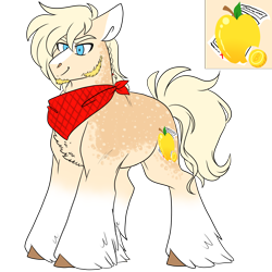 Size: 3000x3000 | Tagged: safe, artist:gingygin, imported from derpibooru, oc, oc only, oc:fancy free, earth pony, pony, bandana, chest fluff, coat markings, facial hair, goatee, high res, male, muttonchops, offspring, parent:applejack, parent:prince blueblood, parents:bluejack, simple background, socks (coat markings), solo, stallion, transparent background, unshorn fetlocks