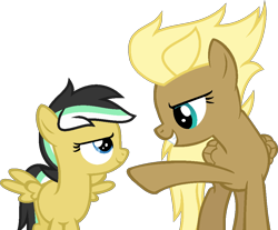 Size: 1002x828 | Tagged: safe, artist:pegasski, artist:ponybasesrus, imported from derpibooru, oc, oc only, oc:merryweather, pegasus, pony, base used, duo, eyelashes, female, grin, looking at each other, mare, pegasus oc, raised hoof, simple background, smiling, transparent background