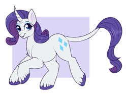 Size: 867x644 | Tagged: safe, artist:lulubell, imported from derpibooru, rarity, classical unicorn, pony, unicorn, cloven hooves, female, leonine tail, mare, simple background, solo, unshorn fetlocks