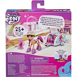 Size: 400x400 | Tagged: safe, imported from derpibooru, sunny starscout, earth pony, pony, box, cup, drink, female, g5, hasbro logo, hazard, helmet, logo, my little pony logo, number, roller skates, rollerblades, simple background, smoothie, text, toy, warning, white background