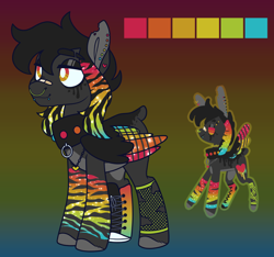 Size: 2160x2025 | Tagged: safe, artist:connorbal, artist:glowfangs, imported from derpibooru, oc, oc only, unnamed oc, pegasus, pony, bandaid, bandaid on nose, clothes, collar, colored wings, dock, ear piercing, eyebrow piercing, eyebrow slit, eyebrows, femboy, fishnets, high res, male, markings, multicolored wings, no tail, nose piercing, nose ring, piercing, rainbow feathers, rainbow wings, scene, shoes, snake bites, solo, stallion, white pupils, wings