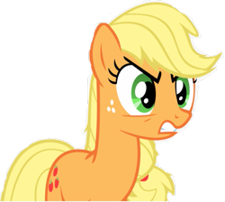 Size: 807x722 | Tagged: artist needed, safe, edit, edited screencap, imported from derpibooru, screencap, applejack, earth pony, pony, season 1, swarm of the century, angry, background removed, female, gritted teeth, hatless, mare, missing accessory, not a vector, simple background, solo, teeth, transparent background
