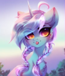 Size: 1749x2040 | Tagged: safe, artist:shenki, artist:tomness, imported from derpibooru, lyra heartstrings, pony, unicorn, alternate hairstyle, braid, cute, female, looking at you, lyrabetes, mare, solo, tongue out