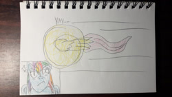 Size: 1280x720 | Tagged: safe, artist:infinitydragon900, imported from derpibooru, fluttershy, rainbow dash, pegasus, ball, crossover, dialogue, female, flutterball, mare, motion lines, rolling, sonic the hedgehog (series), spin dash, spread wings, traditional art, wings