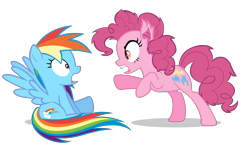 Size: 2587x1631 | Tagged: safe, artist:jakeneutron, imported from derpibooru, pinkie pie, rainbow dash, bat pony, earth pony, pegasus, pony, vampire, vampony, wingless bat pony, alternate cutie mark, angry, bat ponified, duo, duo female, fangs, female, growling, leaning back, leaning forward, mare, open mouth, pinkiebat, puppet, race swap, reaching, reaching out, red eyes, red eyes take warning, redesign, scared, screaming, shadow, sharp teeth, shocked, shrunken pupils, simple background, sitting, snarling, species swap, spread wings, teeth, transparent background, vector, wingless, wings