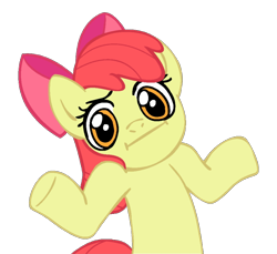 Size: 920x842 | Tagged: safe, imported from derpibooru, apple bloom, earth pony, pony, alpha channel, female, filly, looking at you, meme, shrug, shrugpony, simple background, solo, transparent background