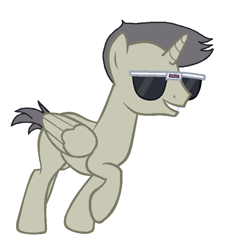 Size: 700x760 | Tagged: safe, artist:i-mlp18, imported from derpibooru, oc, oc only, oc:nico (i-mlp2020), alicorn, pony, alicorn oc, horn, male, simple background, smiling, solo, stallion, sunglasses, white background, wings