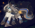 Size: 2731x2196 | Tagged: safe, artist:mediasmile666, imported from derpibooru, oc, oc only, firefly (insect), insect, pony, unicorn, coat markings, collar, curved horn, female, high res, horn, mare, night, solo, underhoof, unshorn fetlocks