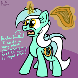 Size: 1999x1999 | Tagged: safe, artist:dafiltafish, imported from derpibooru, lyra heartstrings, pony, unicorn, atg 2021, female, harp, implied bon bon, magic, mare, musical instrument, newbie artist training grounds