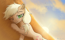 Size: 3190x1990 | Tagged: safe, artist:waverane, imported from derpibooru, applejack, earth pony, pony, ear fluff, female, high res, mare, one eye closed, solo