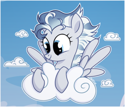 Size: 1176x1006 | Tagged: safe, artist:petruse4ka, imported from derpibooru, oc, oc only, pegasus, pony, cloud, eyelashes, on a cloud, pegasus oc, smiling, solo, wings
