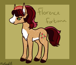 Size: 1750x1500 | Tagged: safe, artist:misskanabelle, imported from derpibooru, oc, oc only, oc:florence fortuna, earth pony, pony, abstract background, chest fluff, ear fluff, earth pony oc, female, mare, offspring, parent:cherry jubilee, parent:trouble shoes, parent:troubleshoes clyde, parents:cherryshoes, signature, solo, unshorn fetlocks