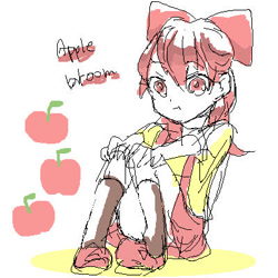 Size: 400x400 | Tagged: safe, artist:kamunenn, imported from derpibooru, apple bloom, human, adorabloom, cute, female, humanized, sitting, solo