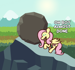 Size: 2000x1884 | Tagged: safe, artist:threetwotwo32232, imported from derpibooru, fluttershy, pegasus, pony, boulder, female, mare, pushing, sisyphus