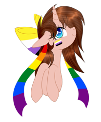 Size: 629x761 | Tagged: safe, artist:gloriaartist, artist:starflightsparkleyt, imported from derpibooru, oc, oc only, oc:ash, pony, unicorn, bow, female, hair bow, mare, nonbinary pride flag, pride, pride flag, simple background, solo, transparent background