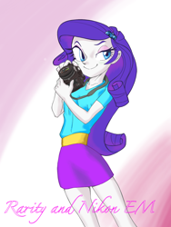 Size: 1668x2224 | Tagged: safe, artist:xjleiu, imported from derpibooru, rarity, equestria girls, camera, clothes, eyeshadow, female, hairpin, makeup, nikon, skirt, solo