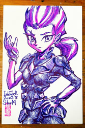 Size: 800x1200 | Tagged: safe, artist:xjleiu, imported from derpibooru, tempest shadow, human, equestria girls, armor, broken horn, equestria girls-ified, eye scar, female, horn, horned humanization, humanized, inktober, inktober 2020, ponytail, scar, scarred, solo