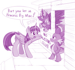 Size: 1059x990 | Tagged: safe, alternate version, artist:dstears, imported from derpibooru, big macintosh, spike, twilight sparkle, alicorn, dragon, alicornified, bigmacicorn, cropped, hypocritical humor, male, princess big mac, race swap, reference, simpsons did it, stallion, the simpsons, twilight sparkle (alicorn), winged spike, wings