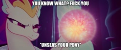 Size: 1194x499 | Tagged: safe, edit, edited screencap, imported from derpibooru, screencap, queen novo, seapony (g4), my little pony: the movie, caption, image macro, meme, pearl, queen novo's orb, swearing, text, vulgar