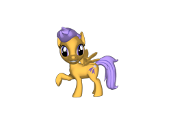 Size: 1200x900 | Tagged: safe, artist:mrbarney94, imported from derpibooru, scootaloo, pegasus, pony, pony creator, 3d, 3d pony creator, female, filly, g1, g4, g4 style, grin, ponylumen, raised hoof, raised leg, simple background, smiling, transparent background, wings