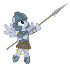 Size: 3000x3200 | Tagged: safe, alternate version, artist:the smiling pony, imported from derpibooru, derpy hooves, pegasus, pony, .svg available, armor, armor skirt, clothes, flying, frown, helmet, high res, simple background, skirt, solo, spear, spread wings, svg, transparent background, vector, weapon, wings