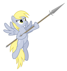 Size: 3000x3200 | Tagged: safe, alternate version, artist:the smiling pony, imported from derpibooru, derpy hooves, pegasus, pony, .svg available, female, flying, frown, high res, mare, simple background, solo, spear, spread wings, svg, transparent background, vector, weapon, wings