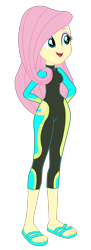 Size: 1254x3458 | Tagged: safe, alternate version, artist:gmaplay, imported from derpibooru, fluttershy, equestria girls, equestria girls series, forgotten friendship, boots, clothes, feet, female, fluttershy's wetsuit, open mouth, sandals, shoes, simple background, solo, swimsuit, transparent background, vector, wetsuit