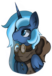 Size: 543x791 | Tagged: safe, artist:orbitingdamoon, imported from derpibooru, princess luna, alicorn, pony, fallout equestria, clothes, goggles, hood, horn, scarf, simple background, solo, transparent background, wings