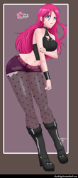 Size: 692x1570 | Tagged: safe, alternate version, artist:clouddg, imported from derpibooru, pinkie pie, human, belly button, boots, breasts, busty pinkie pie, clothes, female, human coloration, humanized, looking at you, multiple variants, pinkamena diane pie, shoes, socks, solo, stockings, thigh highs