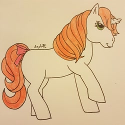 Size: 2342x2342 | Tagged: safe, artist:agdapl, imported from derpibooru, oc, oc only, pony, unicorn, g1, high res, horn, raised hoof, signature, solo, style emulation, traditional art, unicorn oc