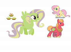 Size: 1920x1405 | Tagged: safe, artist:thebunnylover92, imported from derpibooru, big macintosh, fluttershy, oc, oc:apple pie, earth pony, pegasus, pony, base used, female, fluttermac, horse collar, male, mare, offspring, parent:big macintosh, parent:fluttershy, parents:fluttermac, shipping, simple background, stallion, straight, white background