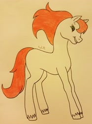 Size: 2590x3457 | Tagged: safe, artist:agdapl, imported from derpibooru, oc, oc only, pony, unicorn, g1, g2, high res, horn, raised hoof, signature, smiling, solo, style emulation, traditional art, unicorn oc