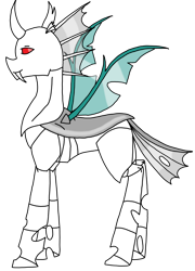 Size: 2589x3595 | Tagged: safe, artist:agdapl, imported from derpibooru, oc, oc only, changeling, changeling oc, curved horn, fangs, high res, horn, male, simple background, solo, transparent background, white changeling, wings