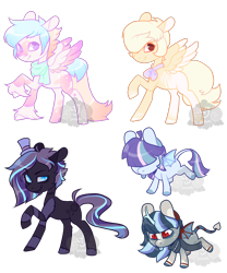 Size: 1250x1500 | Tagged: safe, artist:lavvythejackalope, imported from derpibooru, oc, oc only, bat pony, earth pony, pegasus, pony, bat pony oc, bat wings, earth pony oc, hair over eyes, hat, hoof fluff, pegasus oc, raised hoof, simple background, smiling, top hat, transparent background, two toned wings, wings