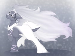 Size: 2160x1620 | Tagged: safe, artist:lunathemoongod, imported from derpibooru, oc, oc only, hybrid, original species, pony, windigo, eyeshadow, fangs, fluffy, horns, long mane, makeup, simple background, snow, solo, trade