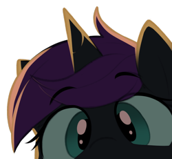 Size: 744x685 | Tagged: safe, alternate version, artist:shinodage, imported from ponybooru, oc, oc only, oc:nyx, alicorn, pony, alicorn oc, close-up, eyebrows visible through hair, female, filly, horn, looking at you, peeking, simple background, solo, transparent background, wings