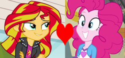 Size: 1332x618 | Tagged: safe, imported from derpibooru, pinkie pie, sunset shimmer, equestria girls, equestria girls (movie), rainbow rocks, female, heart, lesbian, shipping, shipping domino, sunsetpie