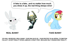 Size: 3588x2196 | Tagged: safe, artist:philiptomkins, edit, imported from derpibooru, angel bunny, apple bloom, animal costume, bunny costume, clothes, costume, female, filly, high res, male, midna, op is a duck, op is trying to start shit, simple background, solo, text, the legend of zelda, the legend of zelda: twilight princess, transparent background, transphobia, vector, worried