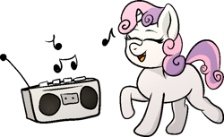 Size: 1430x874 | Tagged: safe, artist:xppp1n, imported from ponybooru, sweetie belle, unicorn, boombox, dancing, female, filly, solo