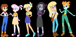 Size: 1527x742 | Tagged: artist needed, source needed, safe, imported from twibooru, arizona cow, oleander, paprika paca, pom lamb, tianhuo, velvet reindeer, them's fightin' herds, equestria girls, black background, community related, equestria girls-ified, image, png, simple background