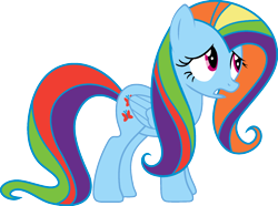 Size: 1920x1426 | Tagged: safe, edit, imported from derpibooru, vector edit, fluttershy, rainbow dash, pegasus, pony, ponyar fusion, fusion, nervous, palette swap, recolor, simple background, transparent background, vector