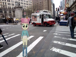 Size: 3264x2448 | Tagged: safe, artist:topsangtheman, imported from derpibooru, majorette, sweeten sour, human, pony, equestria girls, 3d, equestria girls in real life, high res, ice cream truck, irl, looking at you, new york city, photo, ponies in real life, solo, source filmmaker