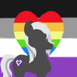 Size: 1000x1000 | Tagged: safe, artist:rockhoppr3, imported from derpibooru, oc, oc only, oc:ace hearts, earth pony, pony, asexual, asexual pride flag, blaze (coat marking), coat markings, facial markings, gay pride flag, lineless, pride, pride flag, silhouette, solo