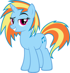 Size: 1920x1987 | Tagged: safe, edit, imported from derpibooru, vector edit, dj pon-3, rainbow dash, vinyl scratch, pony, unicorn, ponyar fusion, fusion, palette swap, recolor, simple background, smiling, transparent background, vector