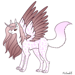 Size: 2000x2000 | Tagged: safe, artist:misskanabelle, imported from derpibooru, oc, oc only, hybrid, crack ship offspring, female, high res, horn, interspecies offspring, offspring, parent:discord, parent:fleur-de-lis, parents:fleur-de-cord, paws, simple background, smiling, solo, transparent background, wings