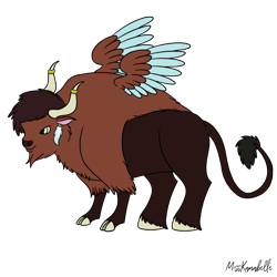 Size: 2000x2000 | Tagged: safe, artist:misskanabelle, imported from derpibooru, oc, oc only, buffalo, buffalo oc, crack ship offspring, high res, horns, interspecies offspring, magical gay spawn, male, offspring, parent:discord, parent:trouble shoes, signature, simple background, solo, transparent background, wings